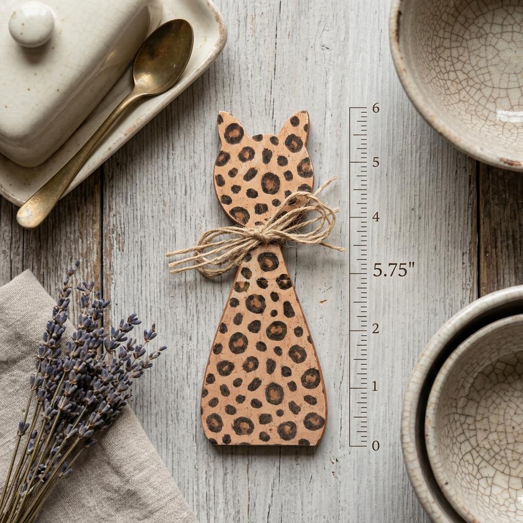 Leopard Print Cat Shelf Sitter | Farmhouse Cat Decor | Rustic Wooden Cat | Tiered Tray Decor | Cat Lover Gift - TheGrumpyRooster