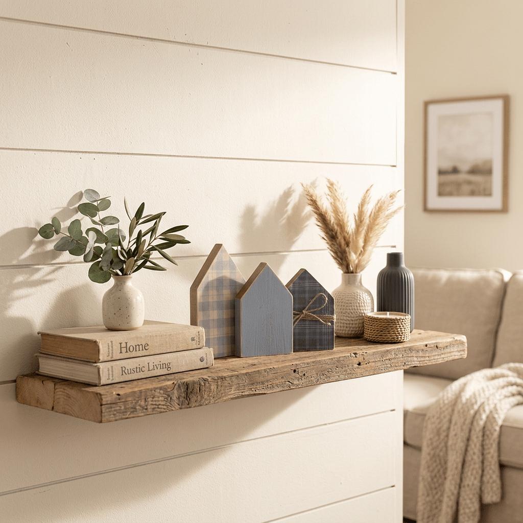 Rustic Wood House Shelf Sitters Set of 3 | Farmhouse House Decor | Blue Cottage Shelf Decor | Tiered Tray Decor | Housewarming Gift - TheGrumpyRooster
