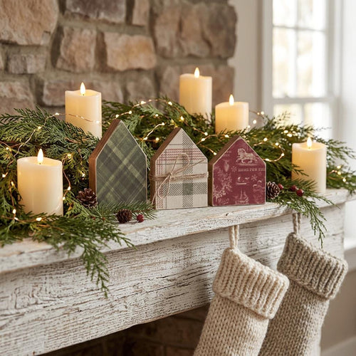 Christmas Wood House Shelf Sitters Set of 3 | Farmhouse Christmas Decor | Rustic Winter Village Houses | Holiday Tiered Tray Decor - TheGrumpyRooster