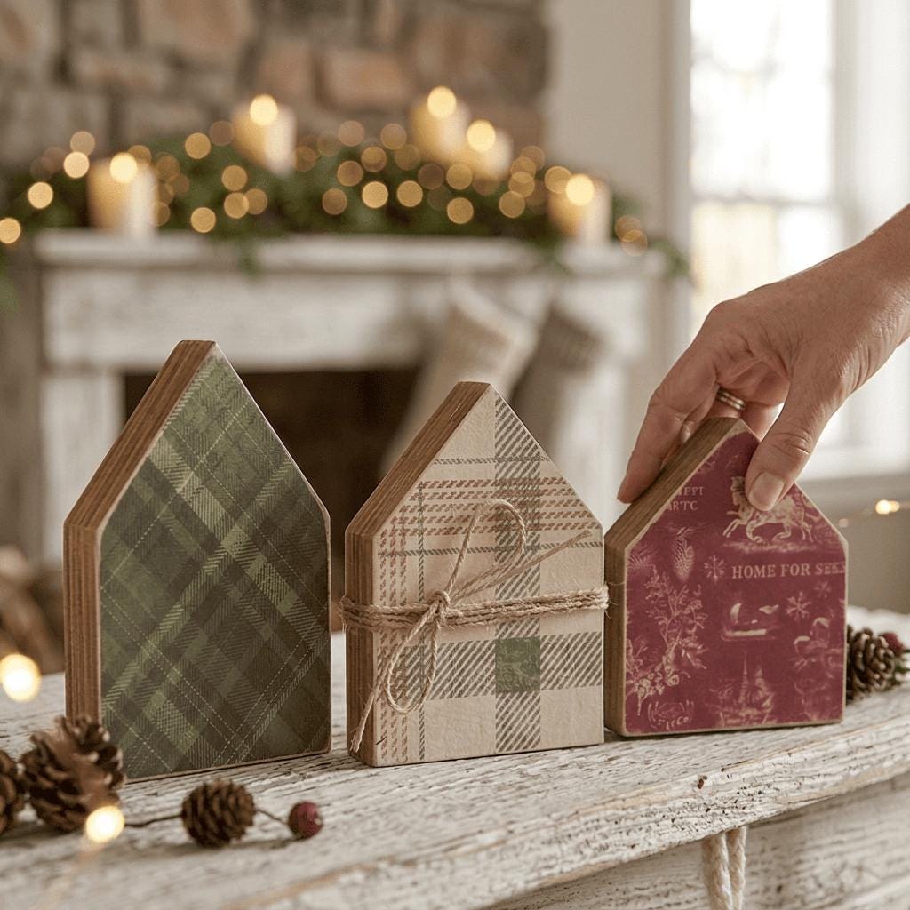 Christmas Wood House Shelf Sitters Set of 3 | Farmhouse Christmas Decor | Rustic Winter Village Houses | Holiday Tiered Tray Decor - TheGrumpyRooster