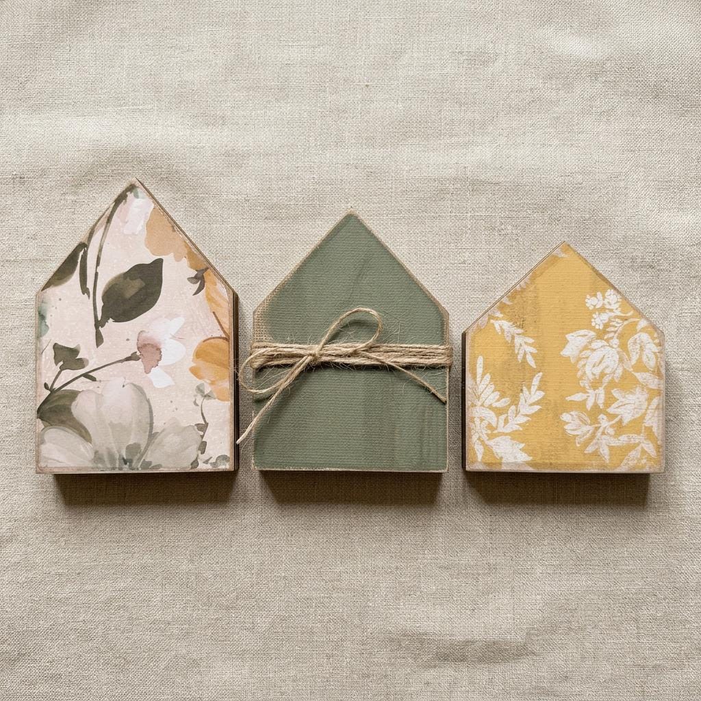 Summer House Shelf Sitter Set | Farmhouse Wood House Decor | Tiered Tray Shelf Decor | Housewarming Gift - TheGrumpyRooster