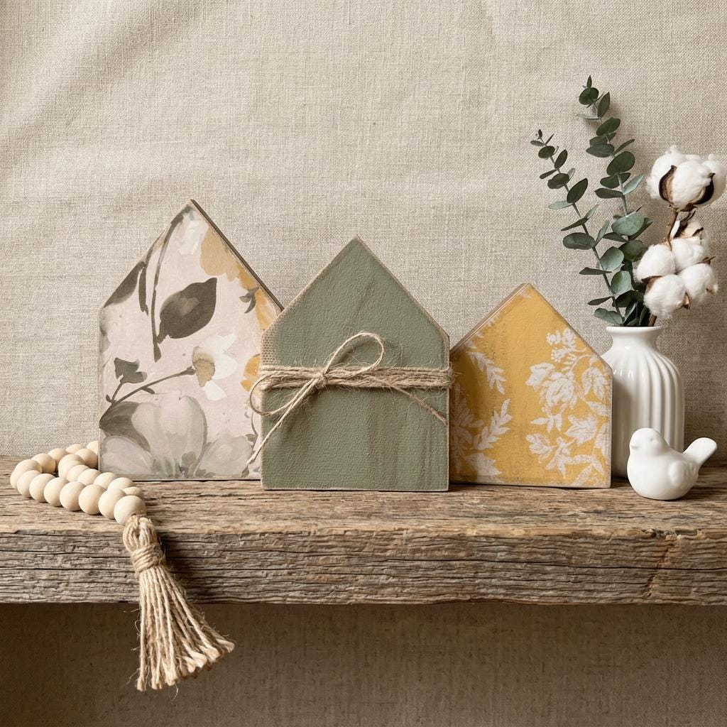 Summer House Shelf Sitter Set | Farmhouse Wood House Decor | Tiered Tray Shelf Decor | Housewarming Gift - TheGrumpyRooster
