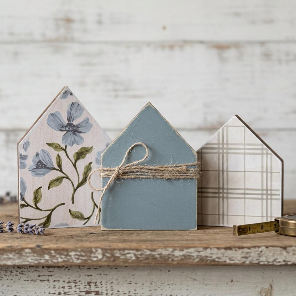 Set of 3 Wooden House Shelf Sitters | Farmhouse Shelf Decor | Rustic Cottage Home Decor | Housewarming Gift - TheGrumpyRooster