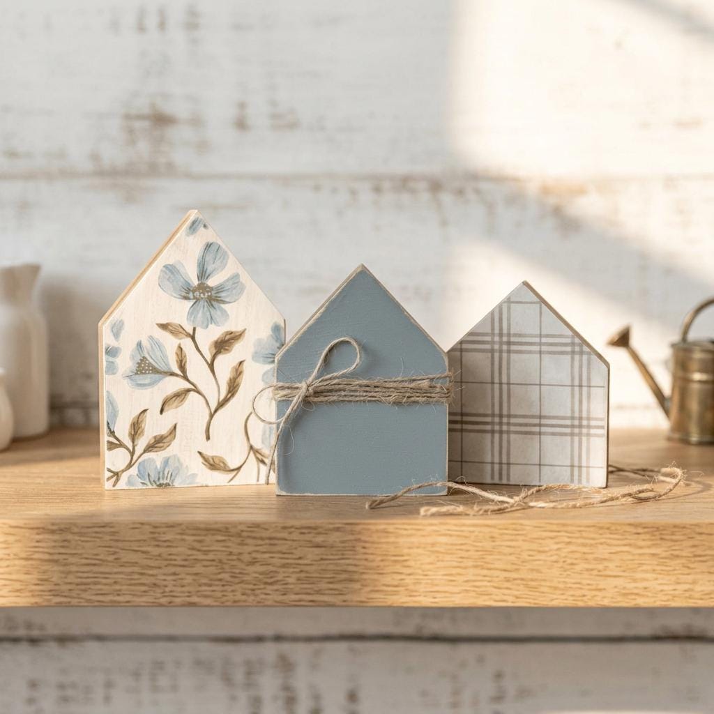 Set of 3 Wooden House Shelf Sitters | Farmhouse Shelf Decor | Rustic Cottage Home Decor | Housewarming Gift - TheGrumpyRooster