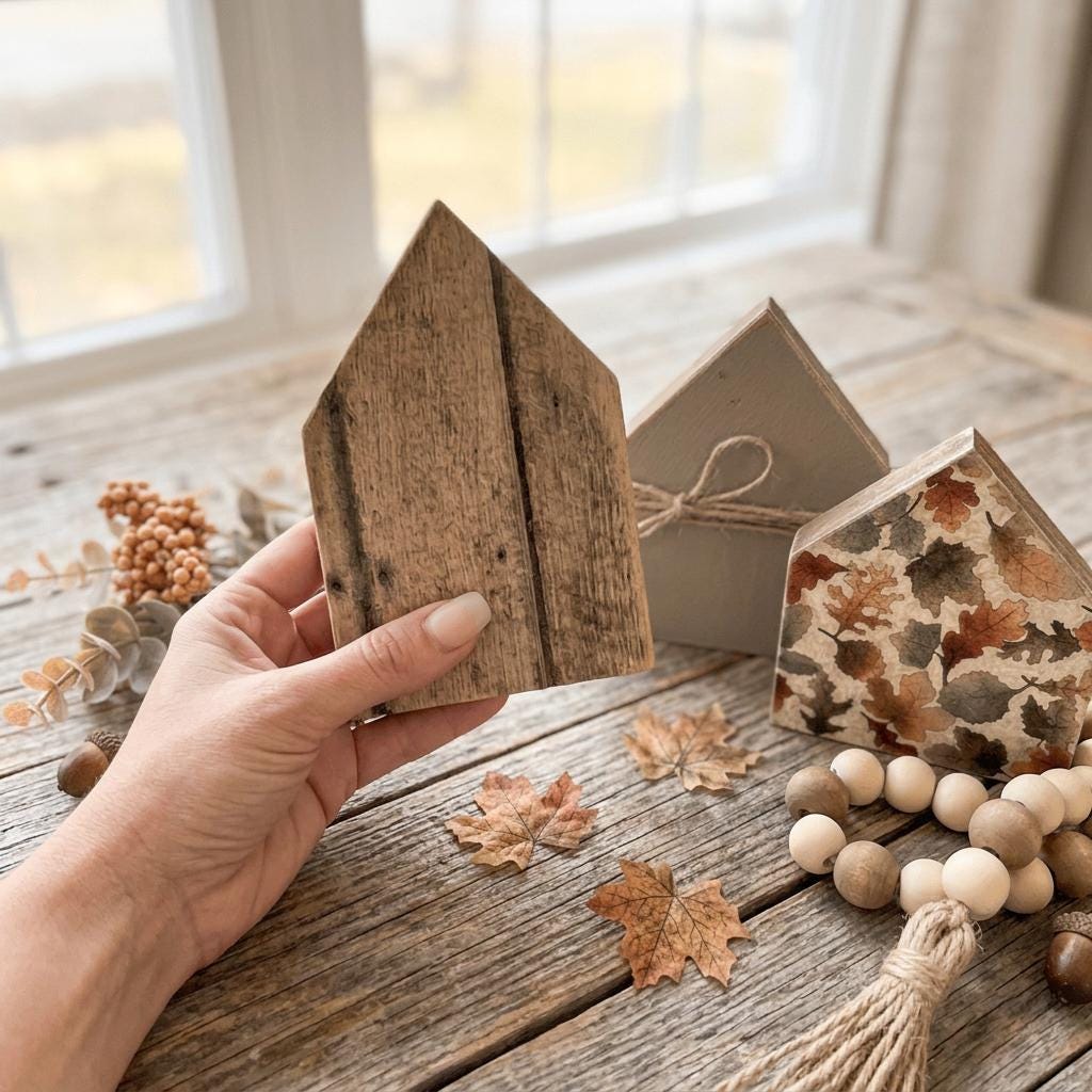 Fall Wooden House Shelf Sitters Set of 3 | Rustic Farmhouse Fall Decor | Autumn Shelf Decor | Thanksgiving Housewarming Gift - TheGrumpyRooster