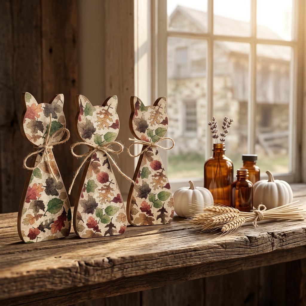 Fall Wooden Cat Shelf Sitter | Rustic Farmhouse Cat Decor | Autumn Tiered Tray Decor | Cat Lover Gift - TheGrumpyRooster