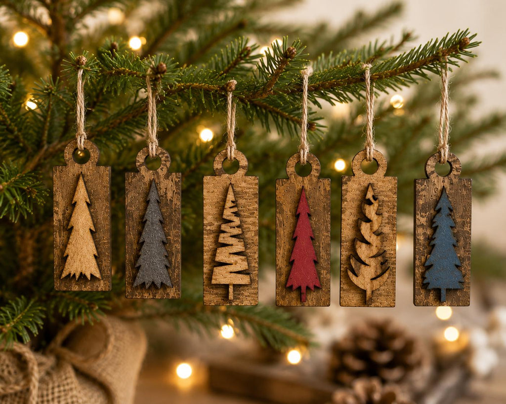 Mini Wooden Tree Tags Set of 6 | Rustic Christmas Gift Tags | Farmhouse Wooden Tree Ornaments | Laser Cut Wood Holiday Decor - TheGrumpyRooster