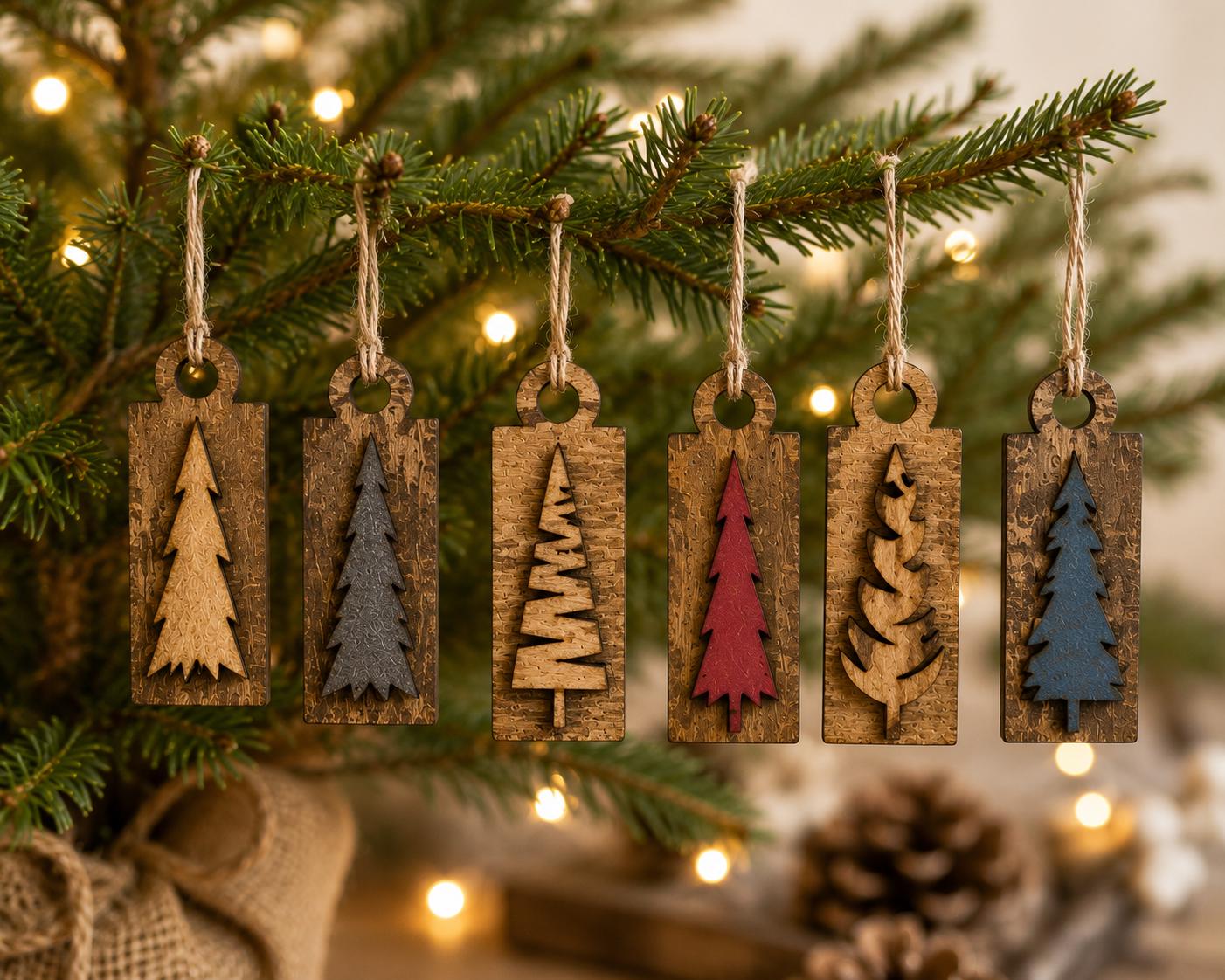Mini Wooden Tree Tags Set of 6 | Rustic Christmas Gift Tags | Farmhouse Wooden Tree Ornaments | Laser Cut Wood Holiday Decor - TheGrumpyRooster