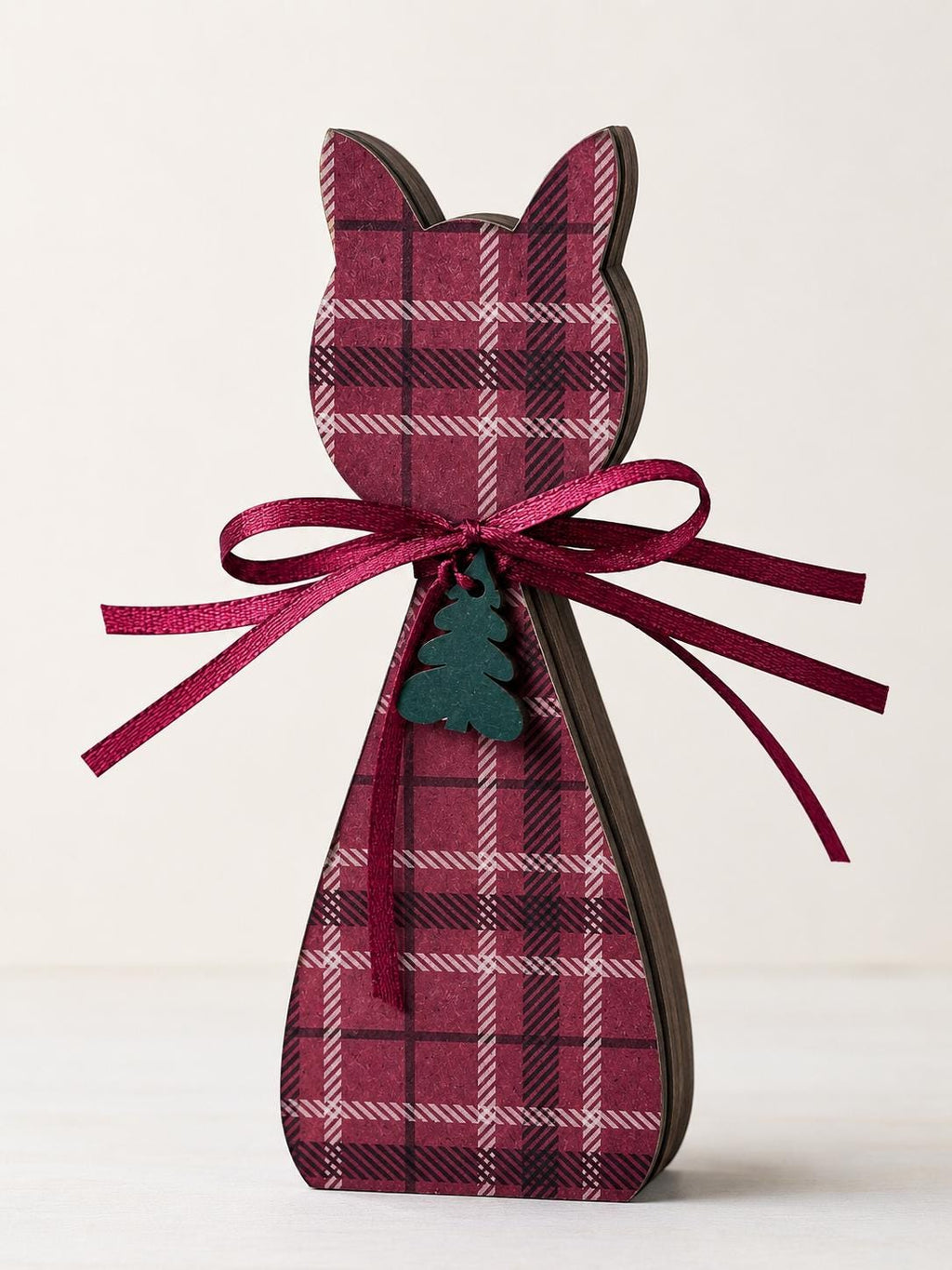 Christmas Plaid Cat Shelf Sitter | Rustic Farmhouse Christmas Decor | Wooden Holiday Shelf Decor | Cat Lover Gift - TheGrumpyRooster