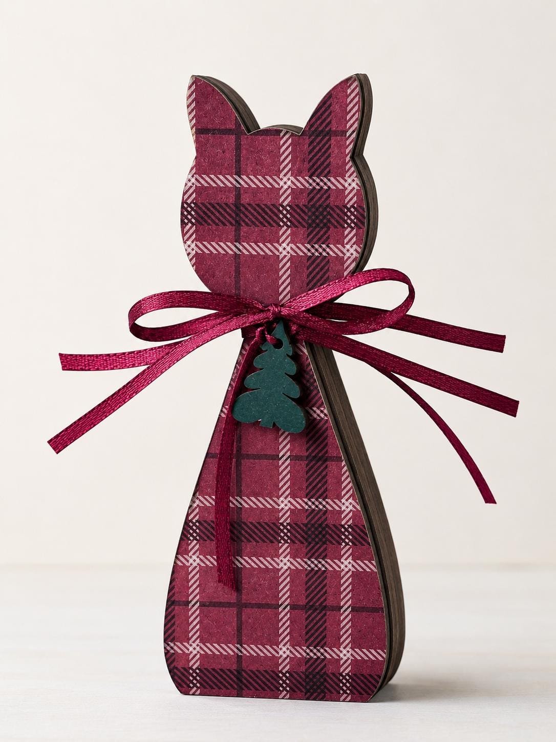 Christmas Plaid Cat Shelf Sitter | Rustic Farmhouse Christmas Decor | Wooden Holiday Shelf Decor | Cat Lover Gift - TheGrumpyRooster