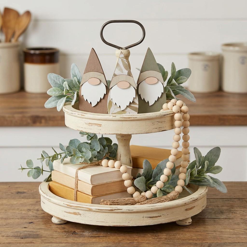 Wood Gnome Shelf Sitters | Botanical Farmhouse Decor (Set of 3)