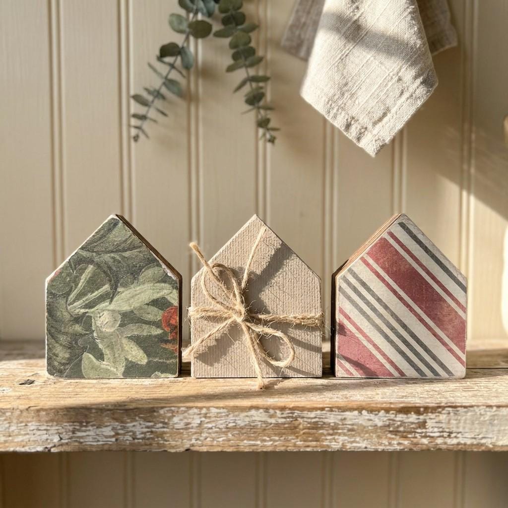 Framed House Shelf Sitter Set of 3 | Rustic Farmhouse Tiered Tray Decor
