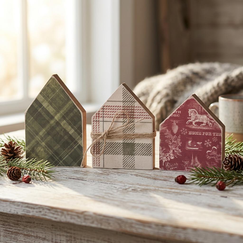 Christmas Wood House Shelf Sitters Set of 3 | Farmhouse Christmas Decor | Rustic Winter Village Houses | Holiday Tiered Tray Decor - TheGrumpyRooster