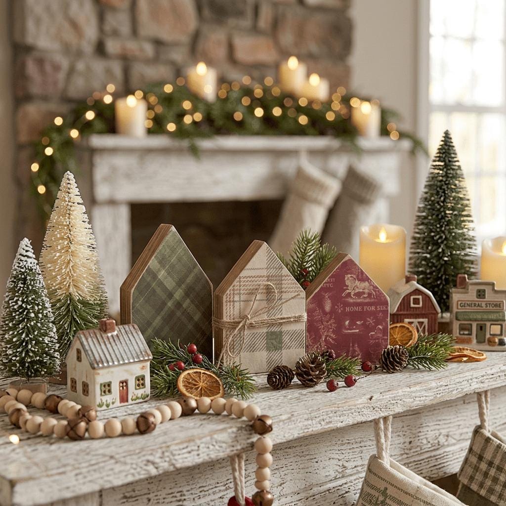 Christmas Wood House Shelf Sitters Set of 3 | Farmhouse Christmas Decor | Rustic Winter Village Houses | Holiday Tiered Tray Decor - TheGrumpyRooster
