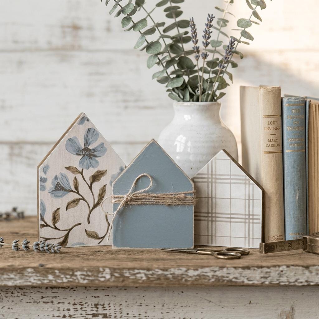 Set of 3 Wooden House Shelf Sitters | Farmhouse Shelf Decor | Rustic Cottage Home Decor | Housewarming Gift - TheGrumpyRooster