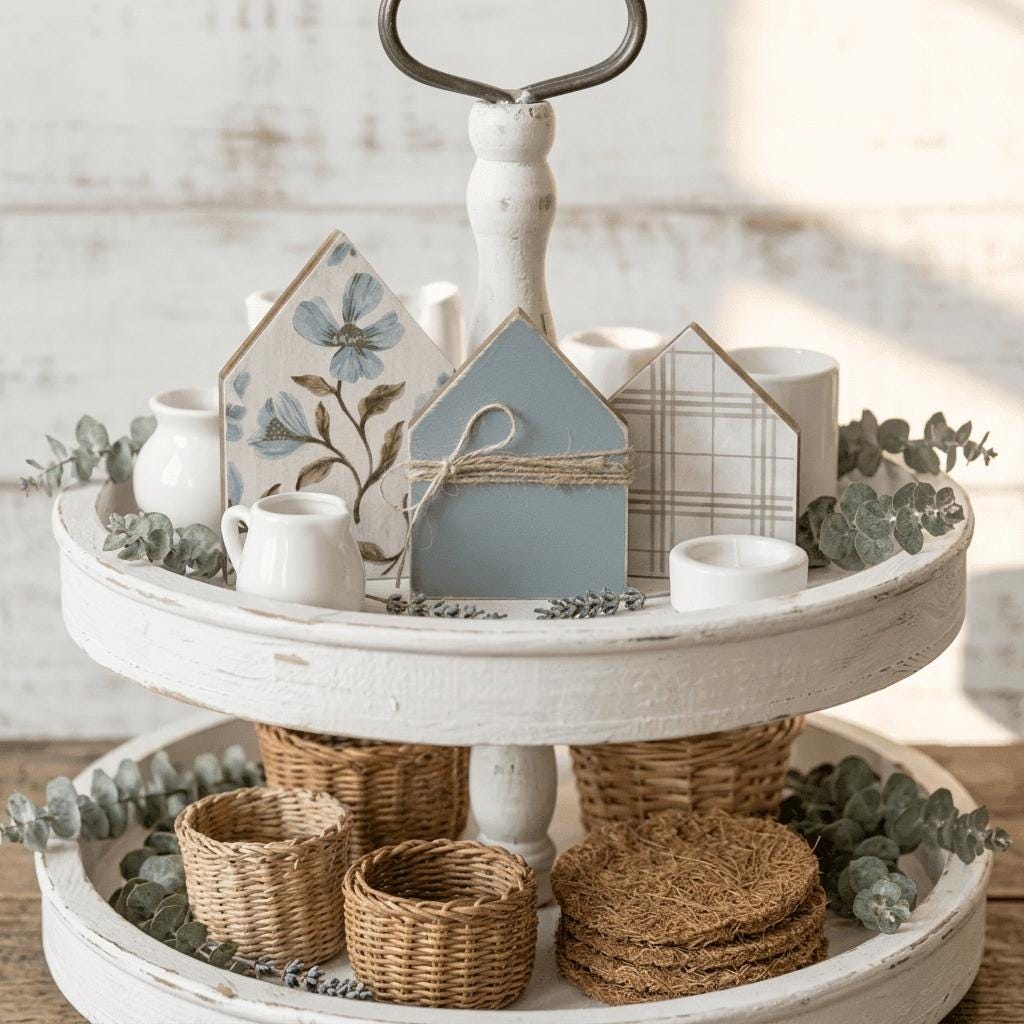 Set of 3 Wooden House Shelf Sitters | Farmhouse Shelf Decor | Rustic Cottage Home Decor | Housewarming Gift - TheGrumpyRooster