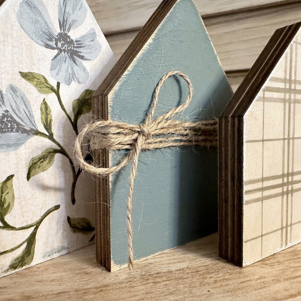 Set of 3 Wooden House Shelf Sitters | Farmhouse Shelf Decor | Rustic Cottage Home Decor | Housewarming Gift - TheGrumpyRooster