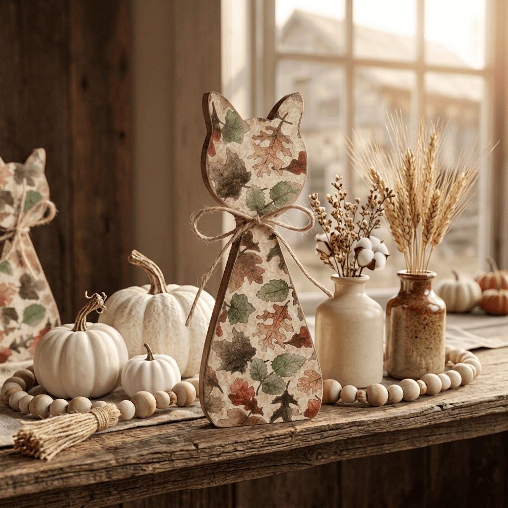 Fall Wooden Cat Shelf Sitter | Rustic Farmhouse Cat Decor | Autumn Tiered Tray Decor | Cat Lover Gift - TheGrumpyRooster