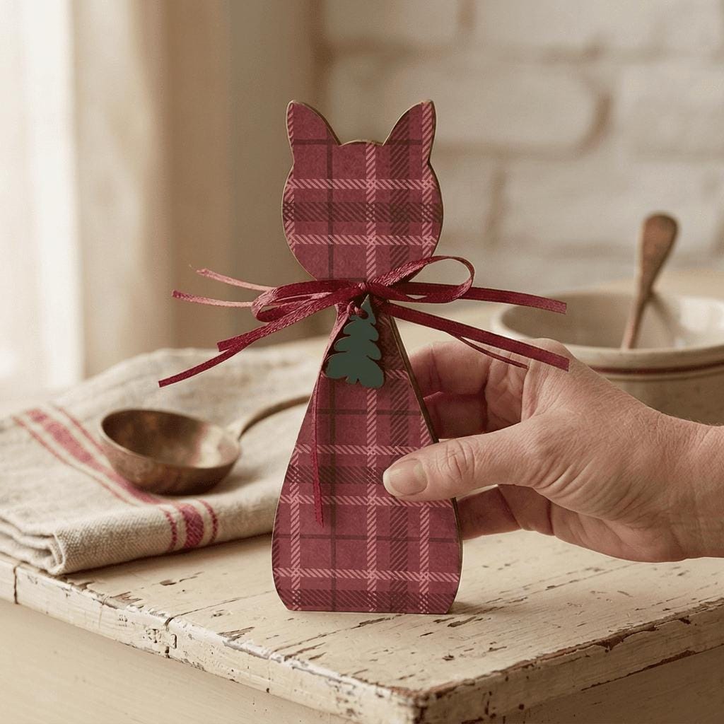 Christmas Plaid Cat Shelf Sitter | Rustic Farmhouse Christmas Decor | Wooden Holiday Shelf Decor | Cat Lover Gift - TheGrumpyRooster