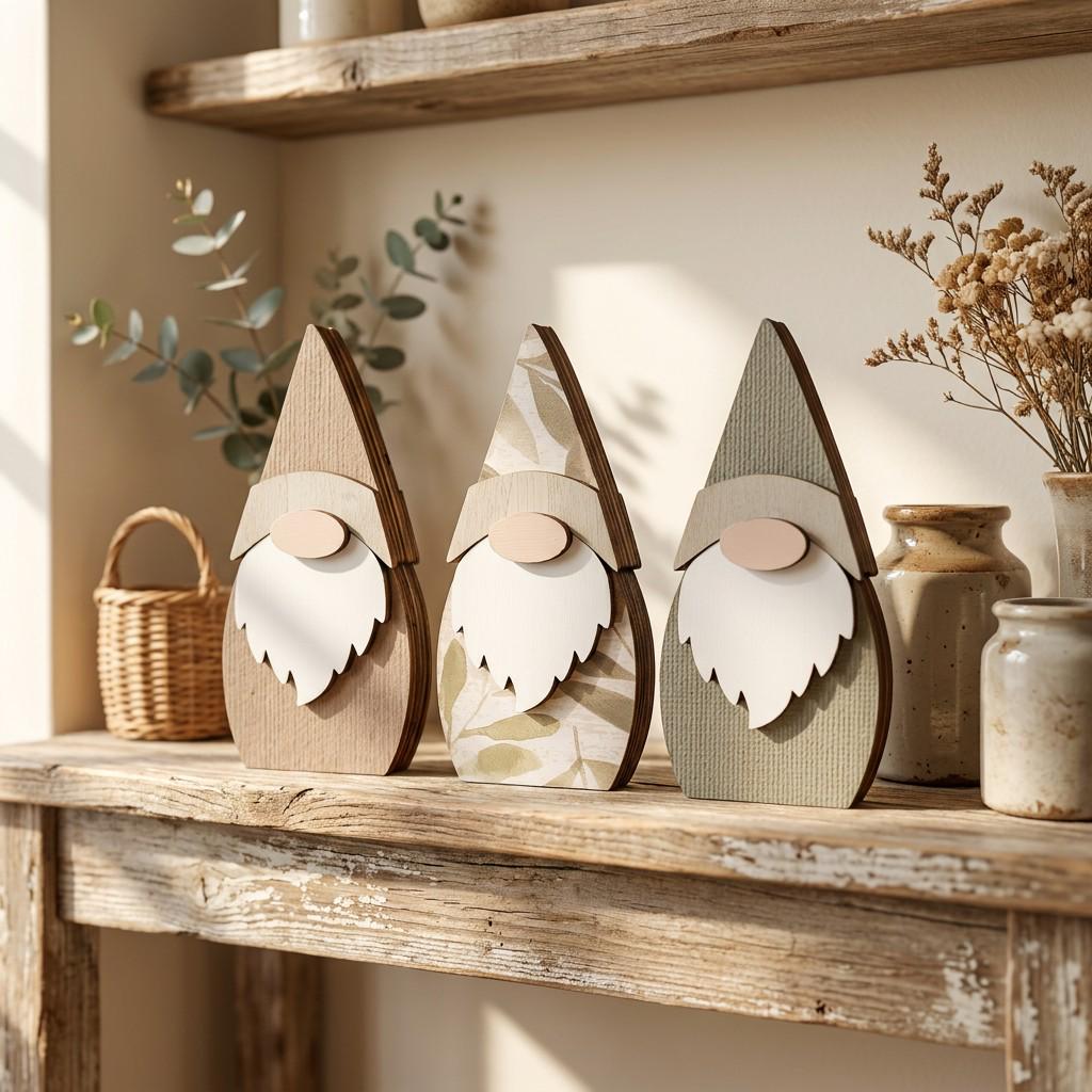 Wood Gnome Shelf Sitters | Botanical Farmhouse Decor (Set of 3)