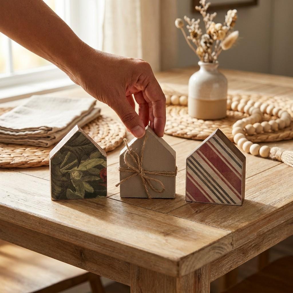 Framed House Shelf Sitter Set of 3 | Rustic Farmhouse Tiered Tray Decor