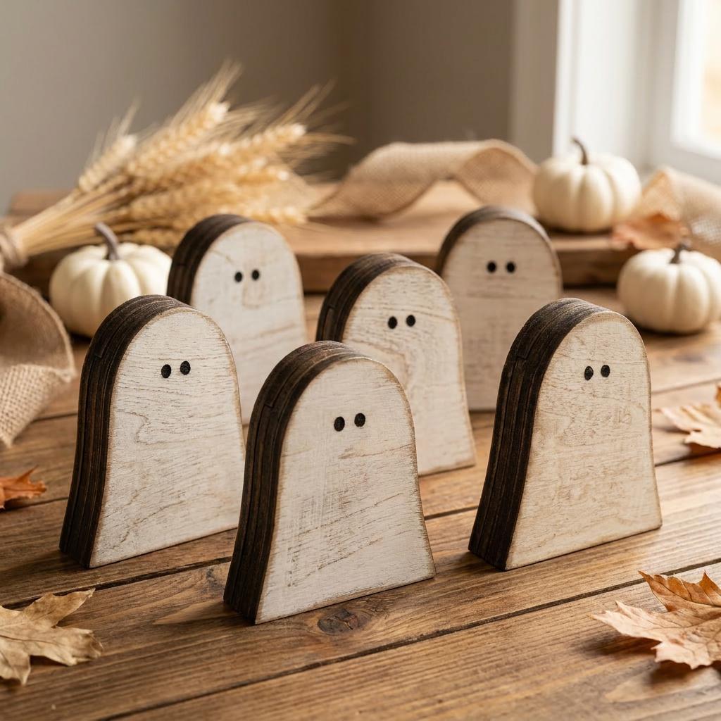Set of 3 or 6 Mini Wood Ghost Shelf Sitters | Halloween Farmhouse Decor | Tiered Tray Ghost Decor | Spooky Fall Decor - TheGrumpyRooster