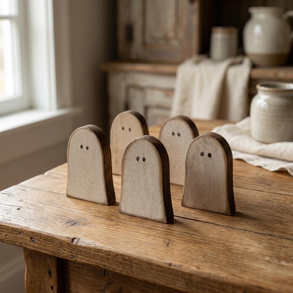 Set of 3 or 6 Mini Wood Ghost Shelf Sitters | Halloween Farmhouse Decor | Tiered Tray Ghost Decor | Spooky Fall Decor - TheGrumpyRooster