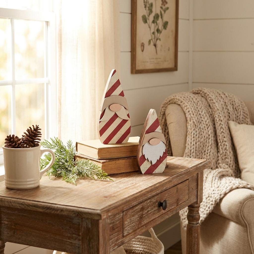Candy Cane Gnome Shelf Sitters | Rustic Christmas Decor | Farmhouse Tiered Tray Decor | Handmade Wood Gnome Set - TheGrumpyRooster