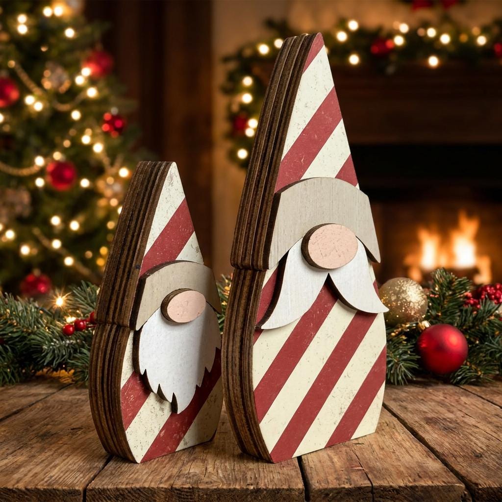 Candy Cane Gnome Shelf Sitters | Rustic Christmas Decor | Farmhouse Tiered Tray Decor | Handmade Wood Gnome Set - TheGrumpyRooster