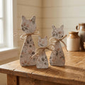 Neutral Botanical Cat Family Shelf Sitters | Rustic Farmhouse Cat Decor | Freestanding Wood Cat Set | Cat Lover Gift - TheGrumpyRooster