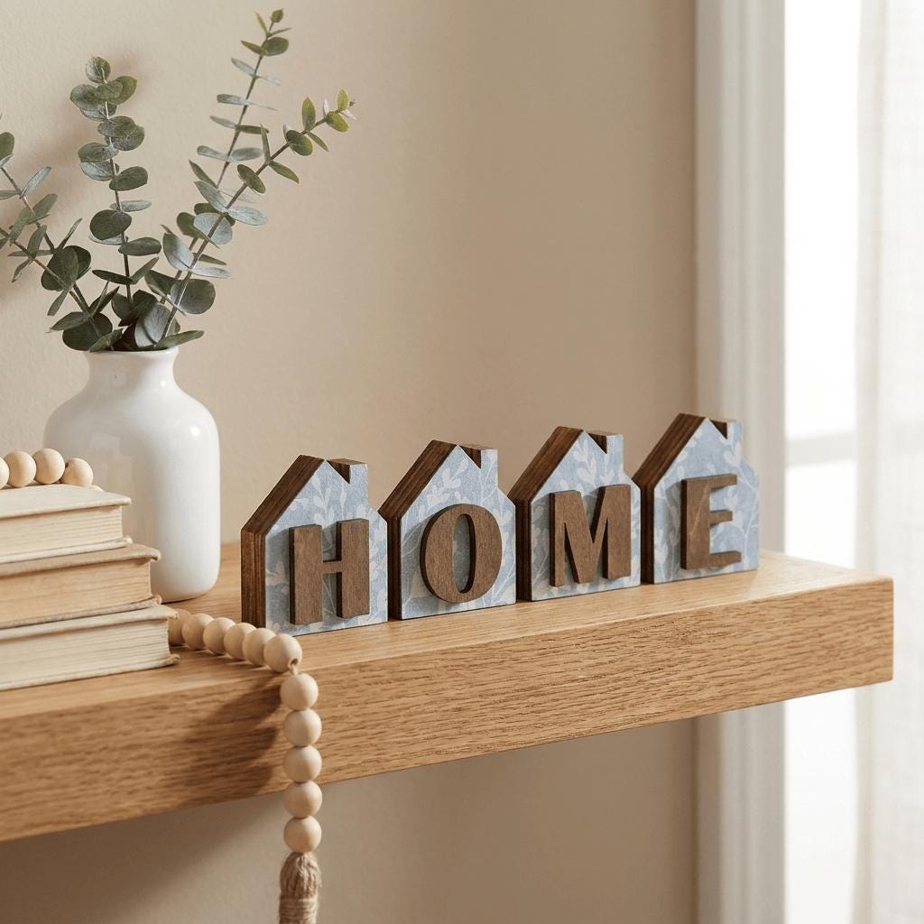 HOME Wood Shelf Sitter Set | Rustic Farmhouse Tiered Tray Decor - TheGrumpyRooster