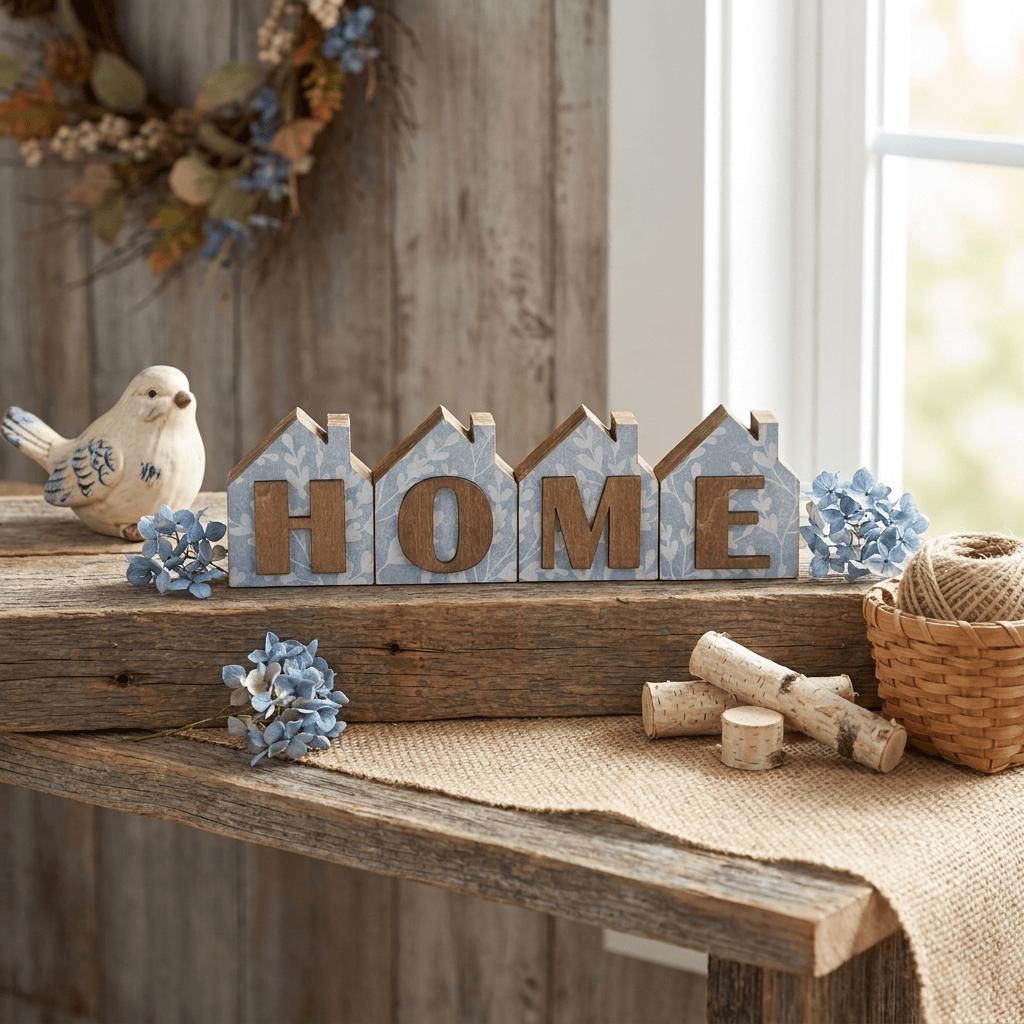 HOME Wood Shelf Sitter Set | Rustic Farmhouse Tiered Tray Decor - TheGrumpyRooster