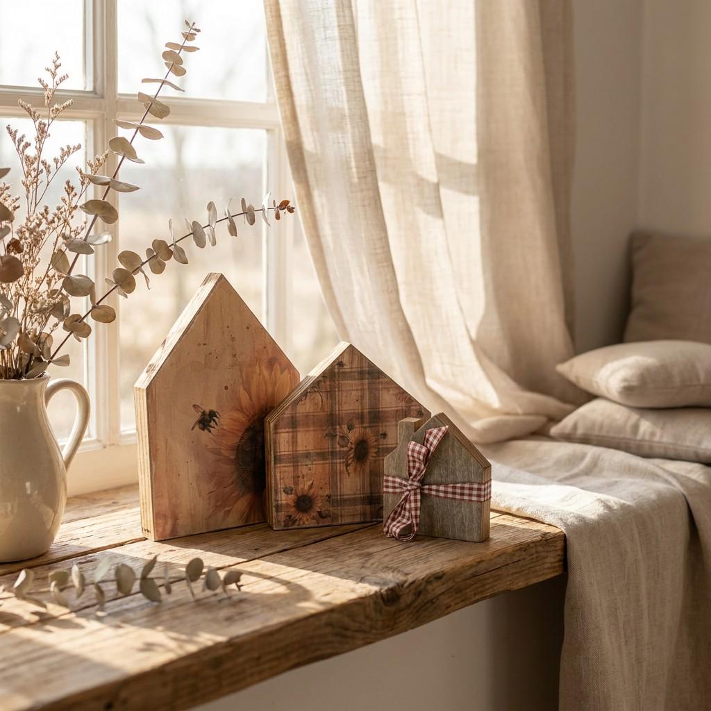 Sunflower Wood House Shelf Sitters - Set of 3 | Rustic Farmhouse Tiered Tray Decor | Summer Decor | Fall Decor