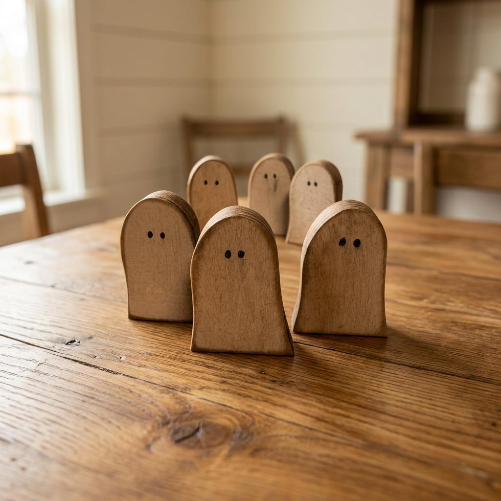 Set of 3 or 6 Mini Wood Ghost Shelf Sitters | Halloween Farmhouse Decor | Tiered Tray Ghost Decor | Spooky Fall Decor - TheGrumpyRooster
