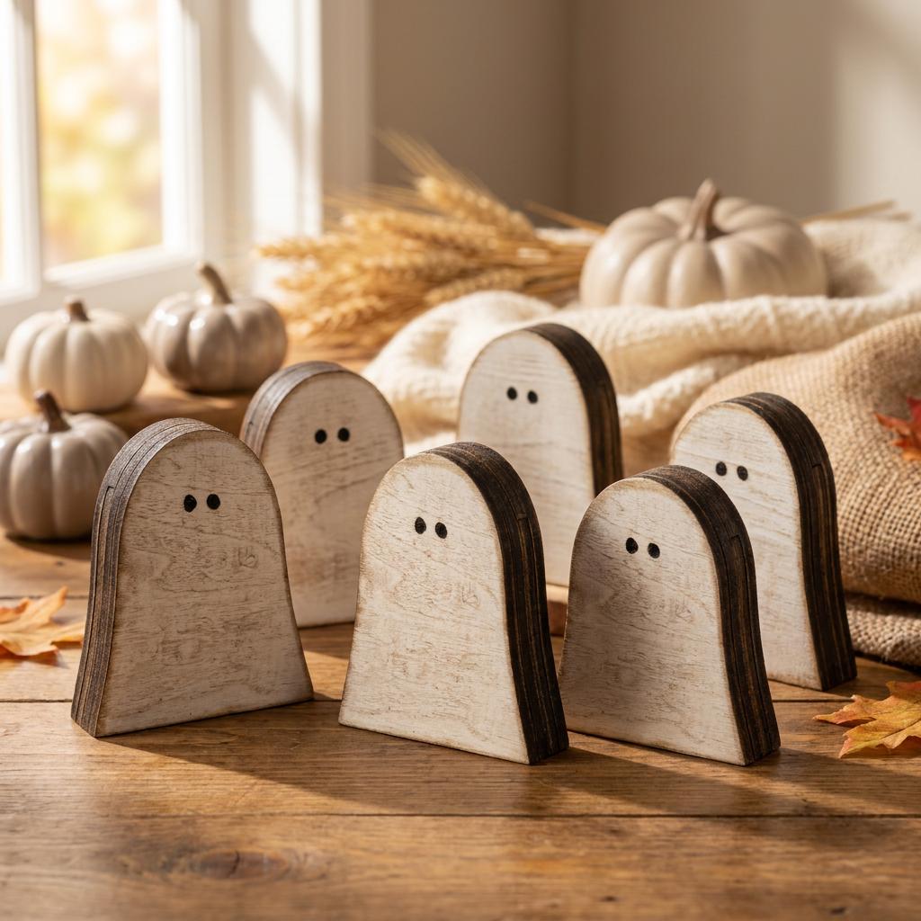 Set of 3 or 6 Mini Wood Ghost Shelf Sitters | Halloween Farmhouse Decor | Tiered Tray Ghost Decor | Spooky Fall Decor - TheGrumpyRooster