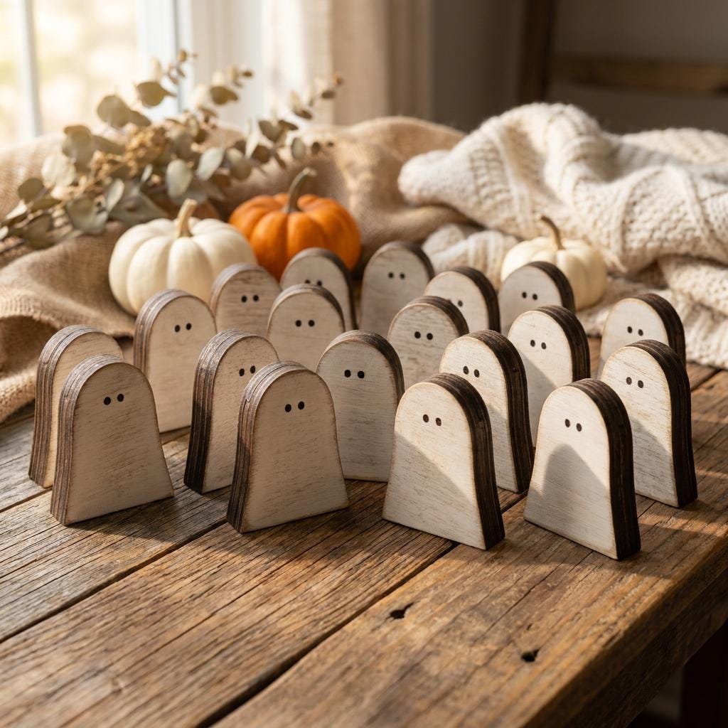 Set of 3 or 6 Mini Wood Ghost Shelf Sitters | Halloween Farmhouse Decor | Tiered Tray Ghost Decor | Spooky Fall Decor - TheGrumpyRooster