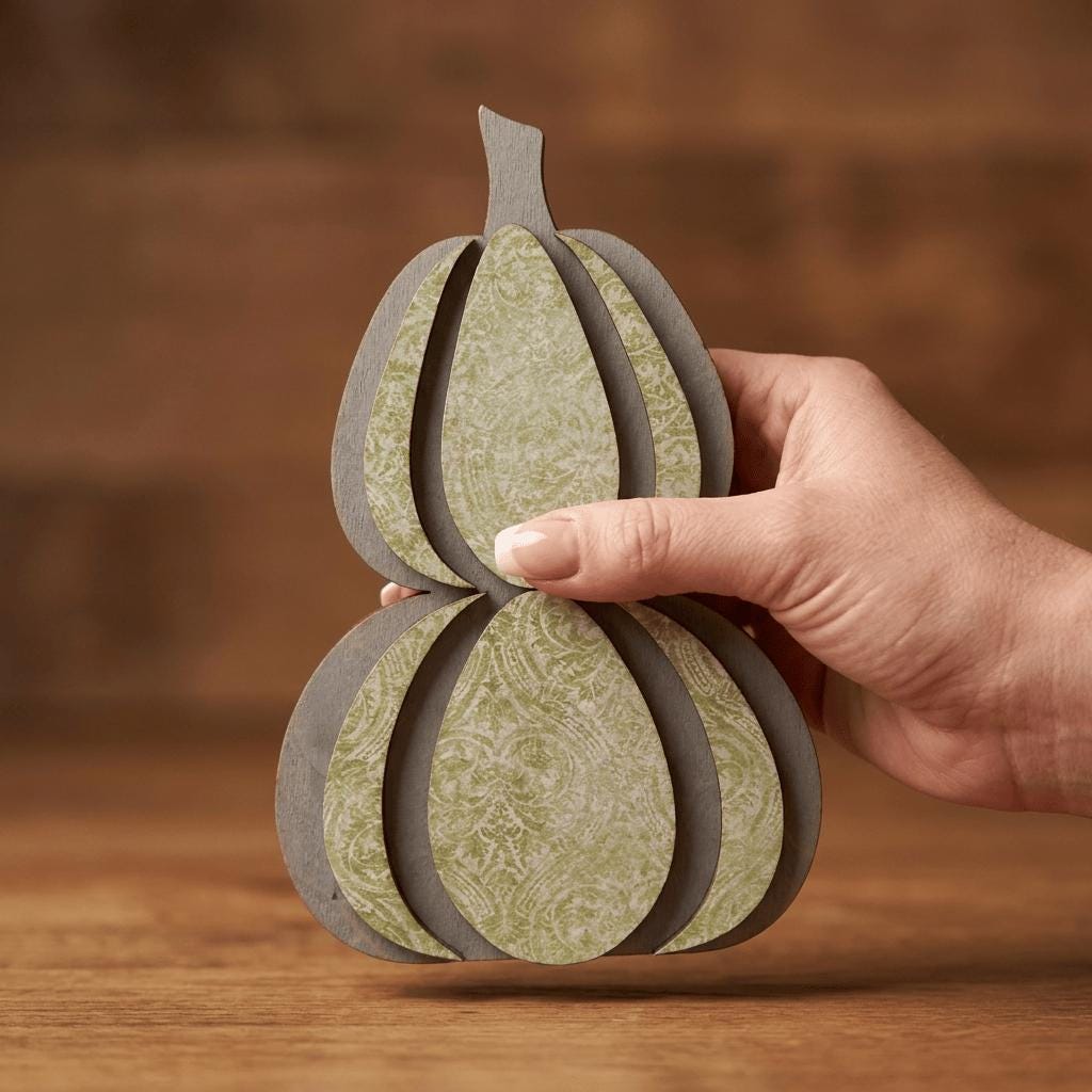 Sage Neutral Wooden Stacked Pumpkin Shelf Sitter | Farmhouse Fall Decor | Rustic Tiered Tray Pumpkin | Autumn Thanksgiving Gift - TheGrumpyRooster
