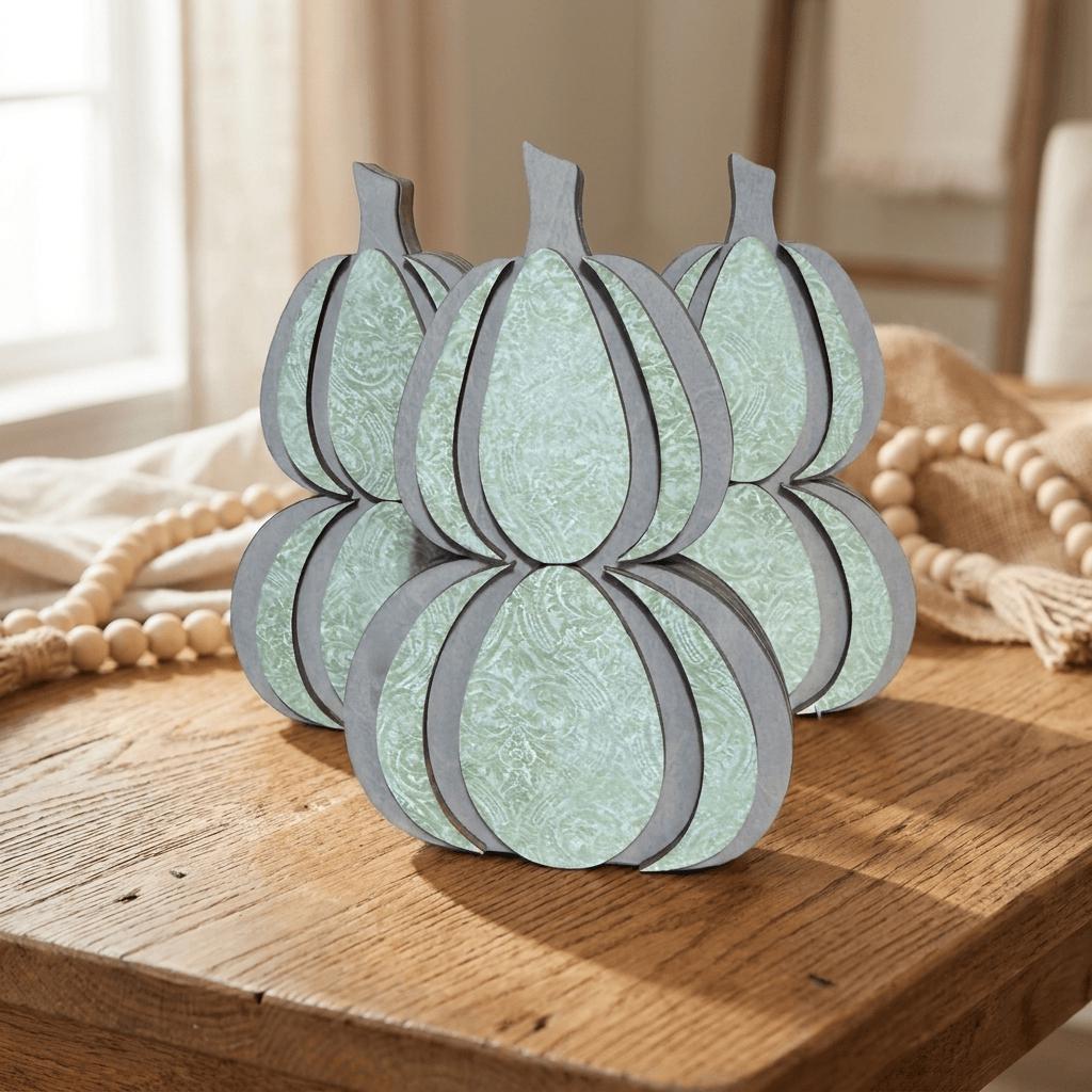 Sage Neutral Wooden Stacked Pumpkin Shelf Sitter | Farmhouse Fall Decor | Rustic Tiered Tray Pumpkin | Autumn Thanksgiving Gift - TheGrumpyRooster