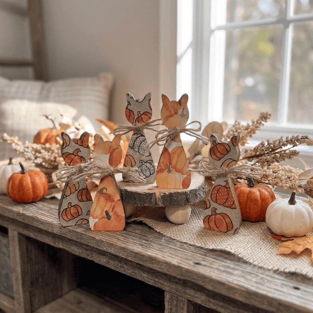 Wooden Pumpkin Shelf Sitters | Rustic Farmhouse Fall Decor | Tiered Tray Decor | Autumn Farmhouse Gift - TheGrumpyRooster