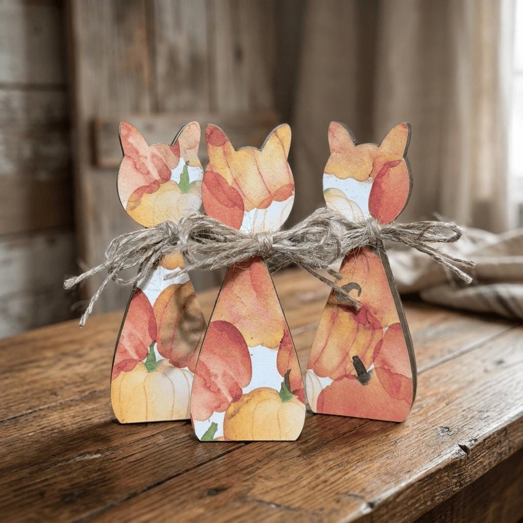 Wooden Pumpkin Shelf Sitters | Rustic Farmhouse Fall Decor | Tiered Tray Decor | Autumn Farmhouse Gift - TheGrumpyRooster