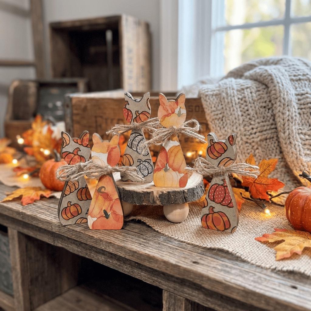 Wooden Pumpkin Shelf Sitters | Rustic Farmhouse Fall Decor | Tiered Tray Decor | Autumn Farmhouse Gift - TheGrumpyRooster