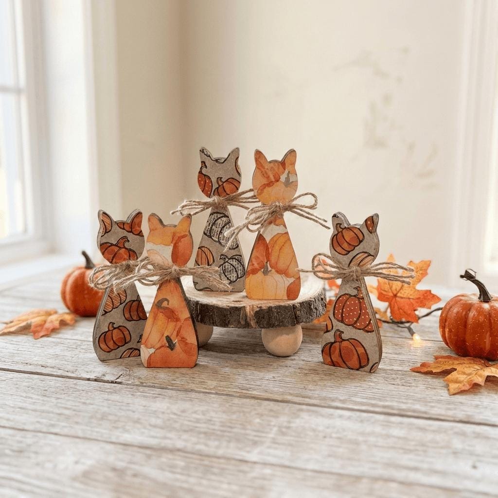 Wooden Pumpkin Shelf Sitters | Rustic Farmhouse Fall Decor | Tiered Tray Decor | Autumn Farmhouse Gift - TheGrumpyRooster