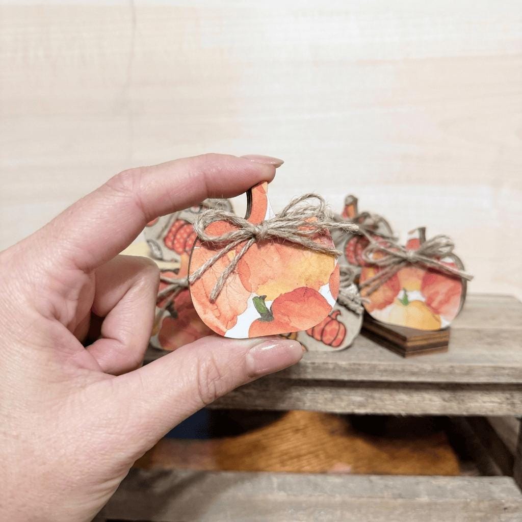 Mini Pumpkin Shelf Sitters | Farmhouse Fall Decor | Tiered Tray Pumpkin Decor | Autumn Farmhouse Gift - TheGrumpyRooster