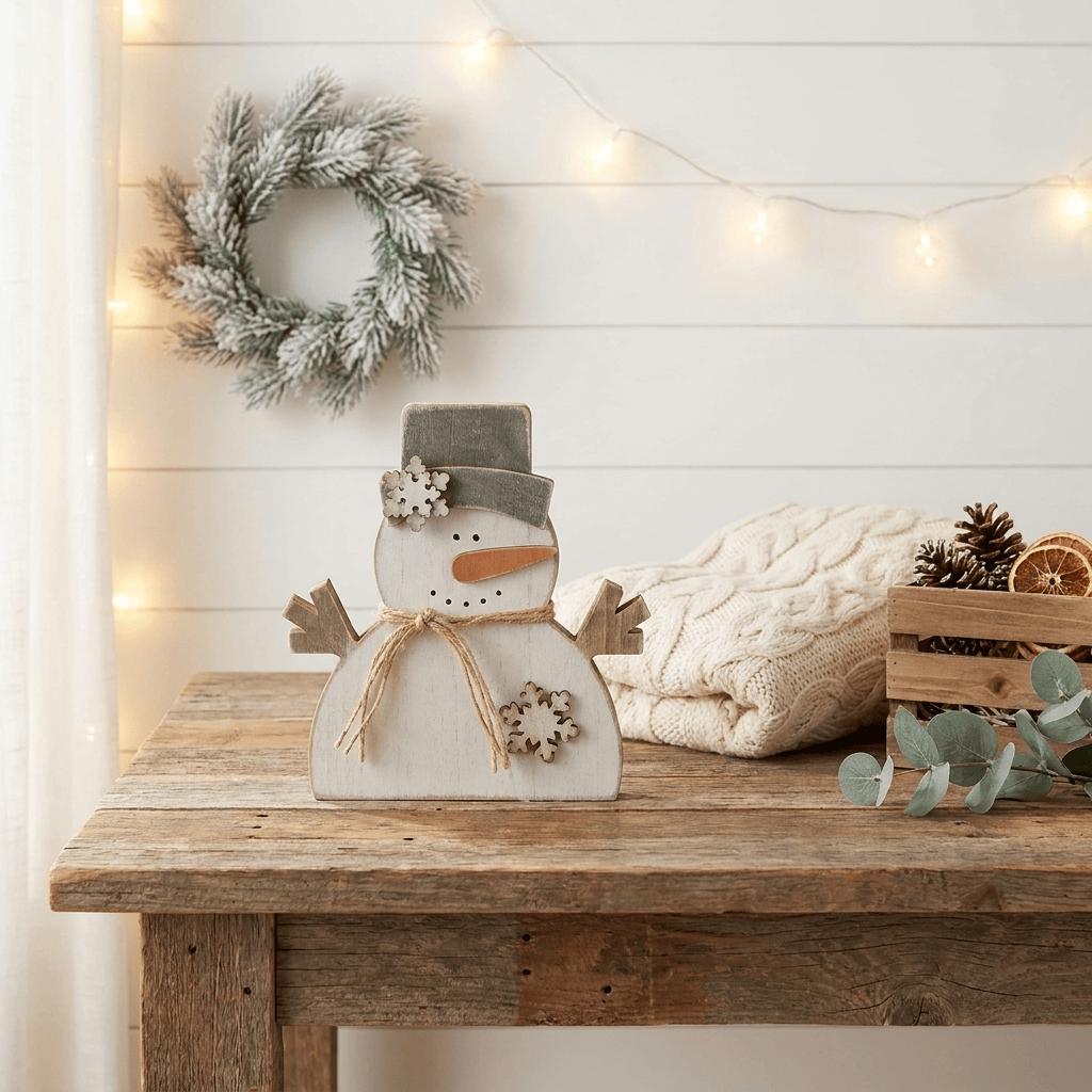 Chunky Wooden Snowman Shelf Sitter | Rustic Farmhouse Christmas Decor | Winter Shelf Decor | Holiday Gift - TheGrumpyRooster