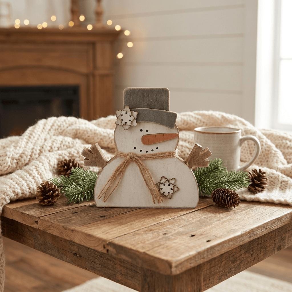 Chunky Wooden Snowman Shelf Sitter | Rustic Farmhouse Christmas Decor | Winter Shelf Decor | Holiday Gift - TheGrumpyRooster