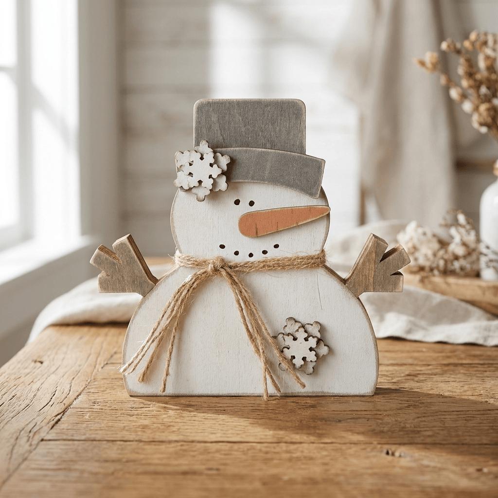 Chunky Wooden Snowman Shelf Sitter | Rustic Farmhouse Christmas Decor | Winter Shelf Decor | Holiday Gift - TheGrumpyRooster