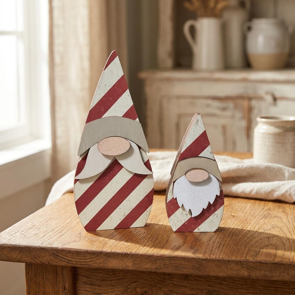 Candy Cane Gnome Shelf Sitters | Rustic Christmas Decor | Farmhouse Tiered Tray Decor | Handmade Wood Gnome Set - TheGrumpyRooster