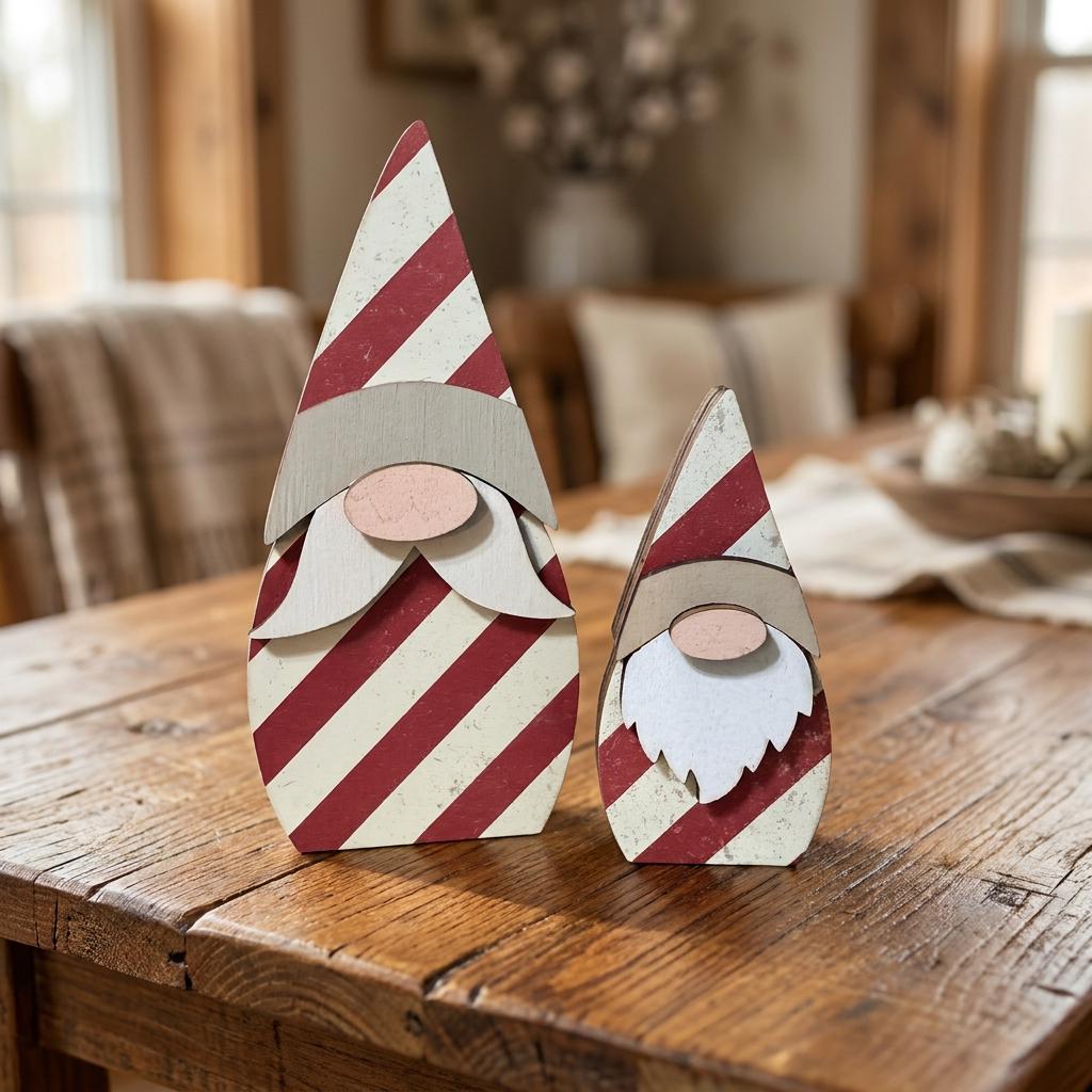Candy Cane Gnome Shelf Sitters | Rustic Christmas Decor | Farmhouse Tiered Tray Decor | Handmade Wood Gnome Set - TheGrumpyRooster
