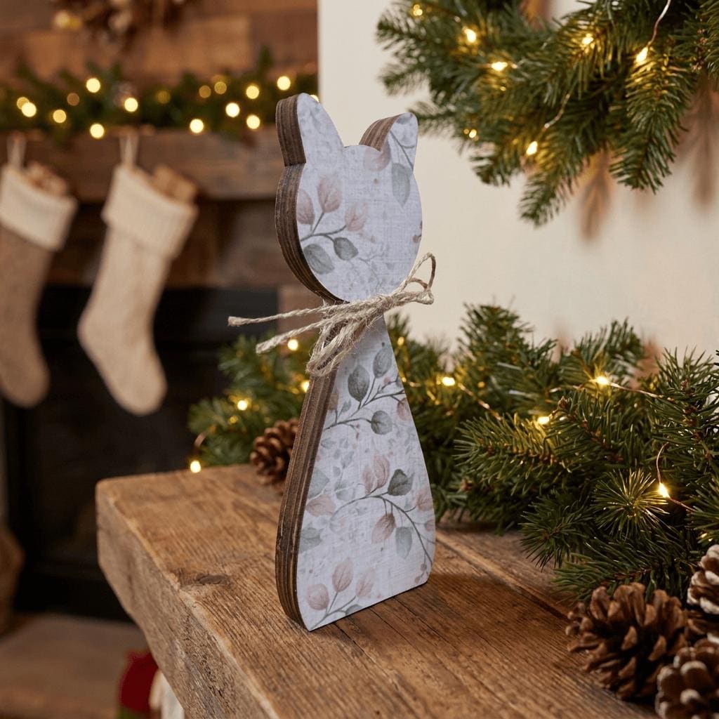 Neutral Botanical Cat Family Shelf Sitters | Rustic Farmhouse Cat Decor | Freestanding Wood Cat Set | Cat Lover Gift - TheGrumpyRooster