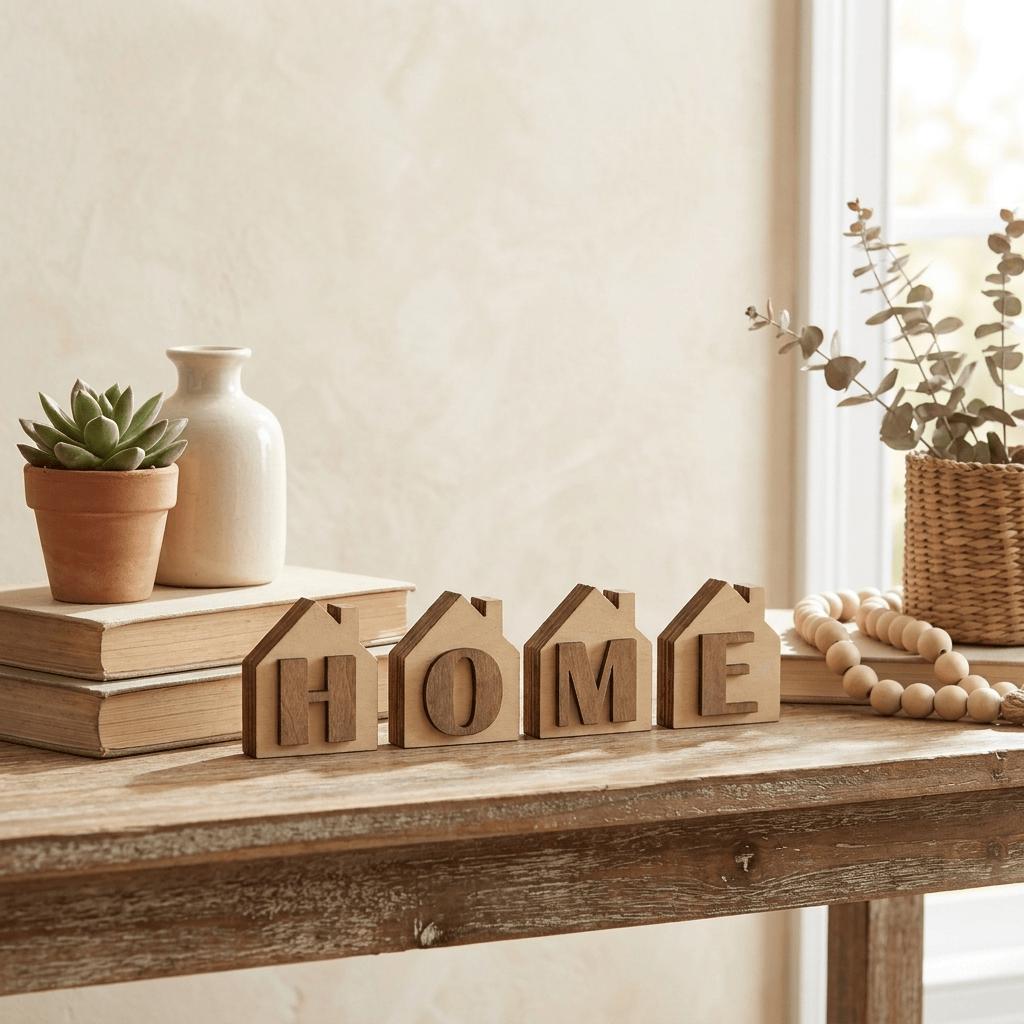 HOME Wood Shelf Sitter Set | Rustic Farmhouse Tiered Tray Decor - TheGrumpyRooster